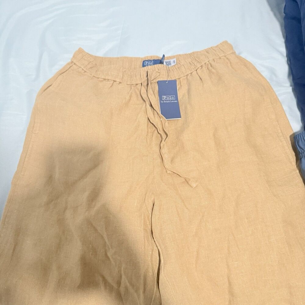 Polo Ralph Lauren Women’s Linen Drawstring Straight-Leg Pant Beige/Brown Medium - Picture 2 of 6